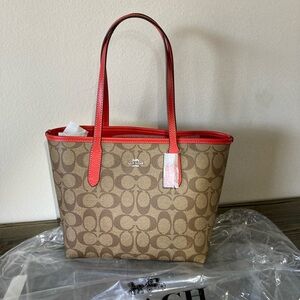 SOLD!! Coach Mini City Tote In Gorgeous Khaki /Miami Red - GORGEOUS / NWT!